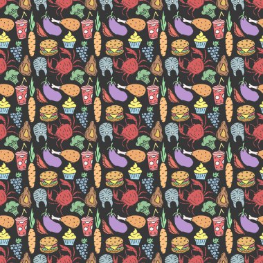 Seamless food pattern. Colored food background