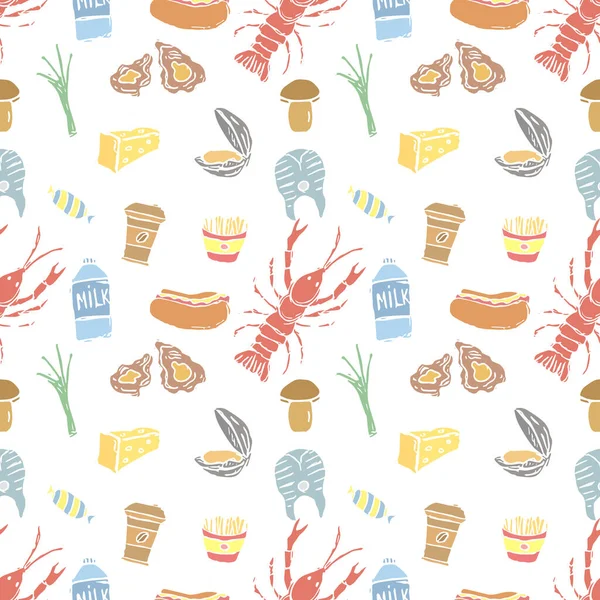 Seamless food pattern. Colored food background