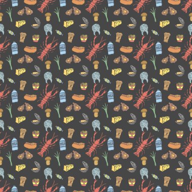 Seamless food pattern. Colored food background