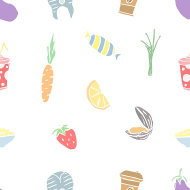 Seamless food pattern. Colored food background