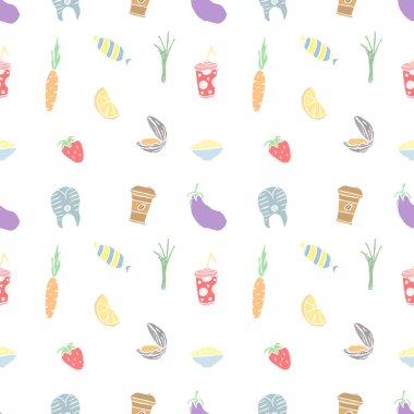 Seamless food pattern. Colored food background