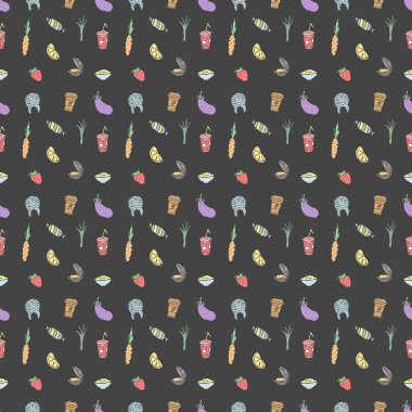 Seamless food pattern. Colored food background