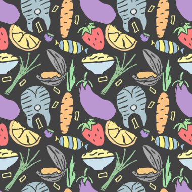 Seamless food pattern. Colored food background