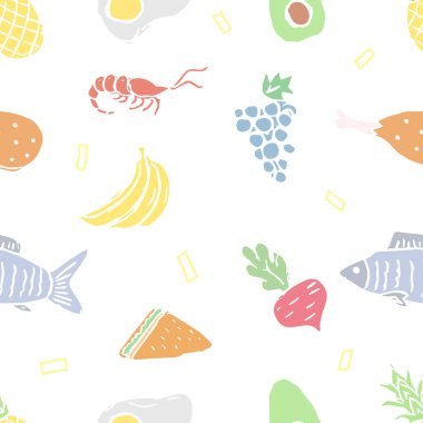 Seamless food pattern. Colored food background