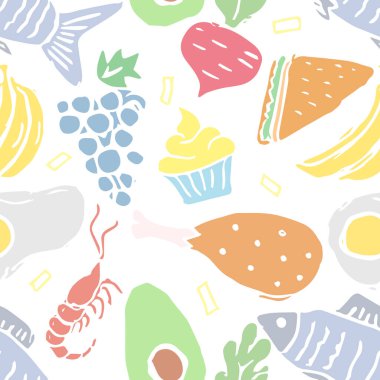 Seamless food pattern. Colored food background