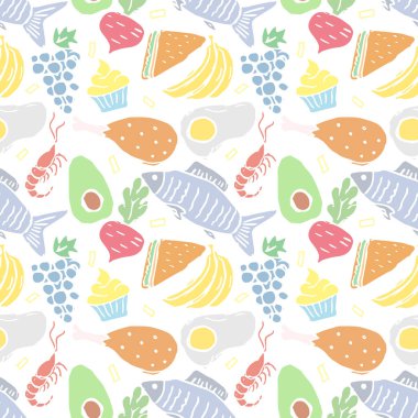 Seamless food pattern. Colored food background