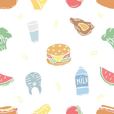 Seamless food pattern. Colored food background