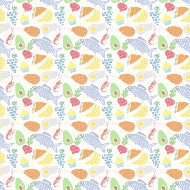 Seamless food pattern. Colored food background