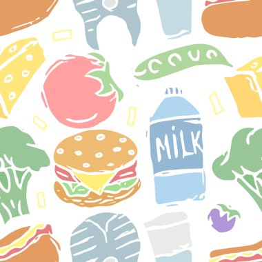Seamless food pattern. Colored food background