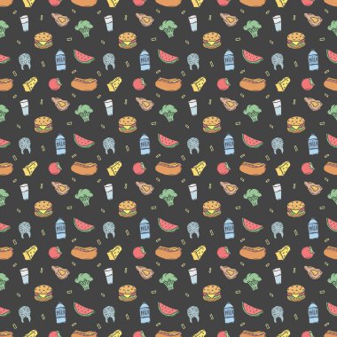 Seamless food pattern. Colored food background