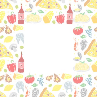 Yazılı İtalyan yemek çerçevesi. Doodle italyan yemek geçmişi