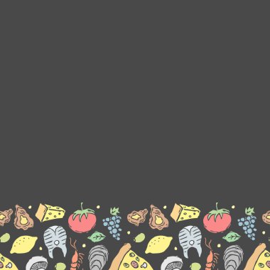 Yazılı İtalyan yemek çerçevesi. Doodle italyan yemek geçmişi