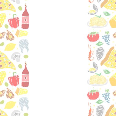 Yazılı İtalyan yemek çerçevesi. Doodle italyan yemek geçmişi