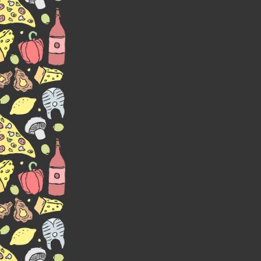 Yazılı İtalyan yemek çerçevesi. Doodle italyan yemek geçmişi