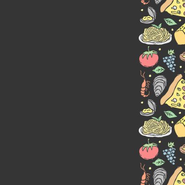 Yazılı İtalyan yemek çerçevesi. Doodle italyan yemek geçmişi