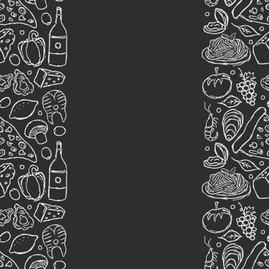 Yazılı İtalyan yemek çerçevesi. Doodle italyan yemek geçmişi