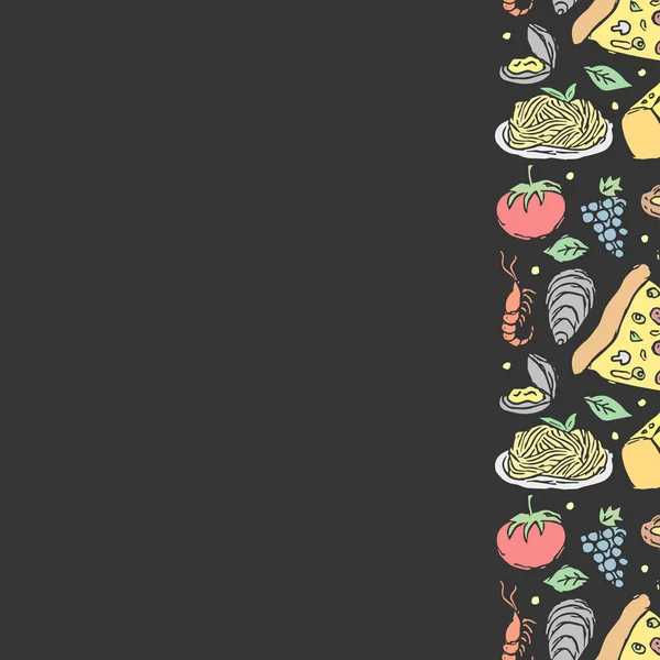 Yazılı İtalyan yemek çerçevesi. Doodle italyan yemek geçmişi