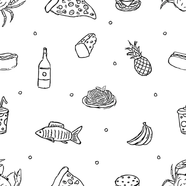 Seamless food pattern. Drawn food background