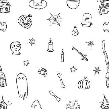 Seamless Halloween pattern. Doodle Halloween background