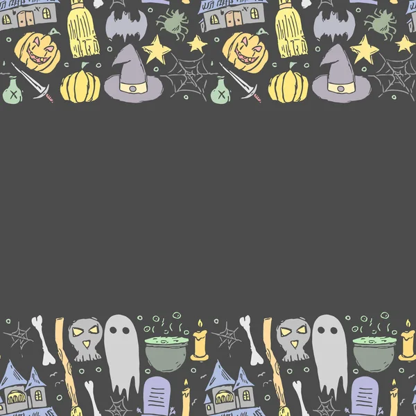 Halloween Rahmen Doodle Halloween Hintergrund Mit Platz Für Text — Stockfoto