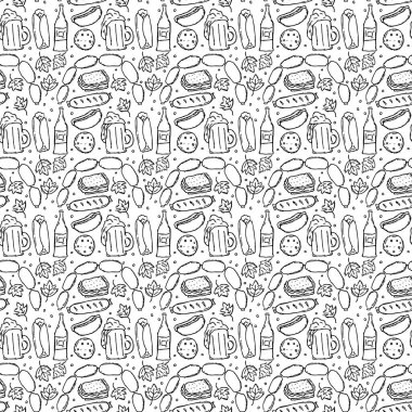Oktoberfest modeli. Doodle Oktoberfest arka planında bira ve tanışma