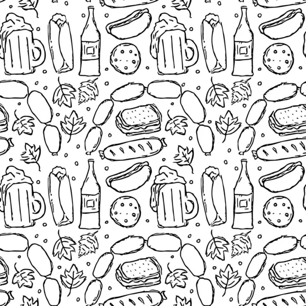 Oktoberfest pattern. Doodle oktoberfest background with beer and meet
