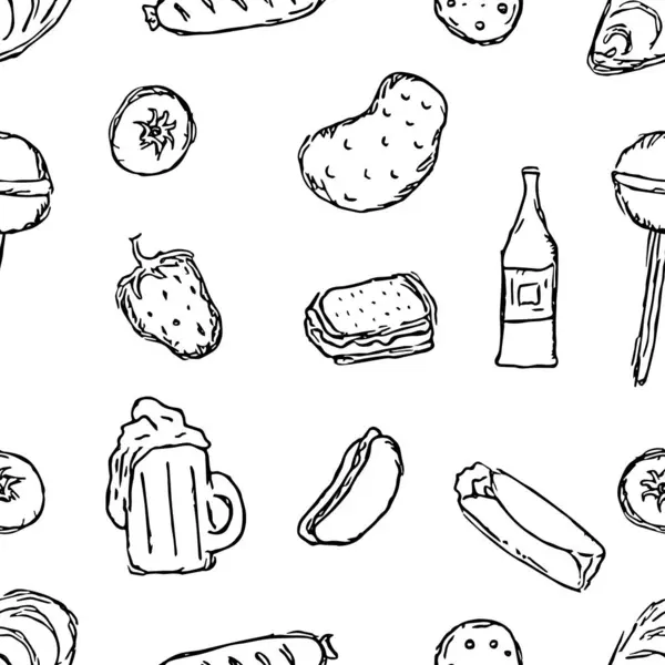 シームレスな食品パターン 描かれた落書き食品の背景 — ストック写真