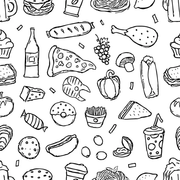 Nahtloses Nahrungsmuster Gezeichnetes Doodle Food Hintergrund — Stockfoto