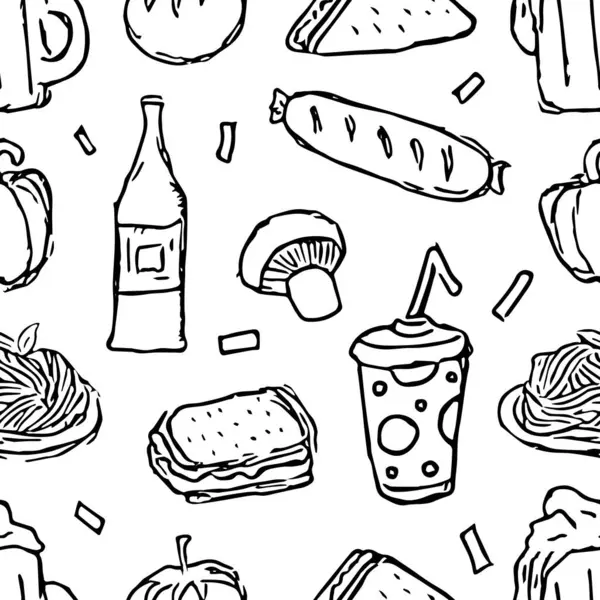 シームレスな食品パターン 描かれた落書き食品の背景 — ストック写真