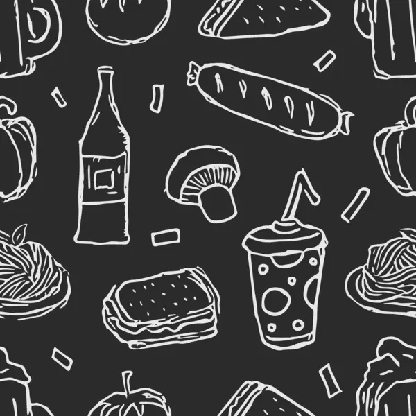 Nahtloses Nahrungsmuster Gezeichnetes Doodle Food Hintergrund — Stockfoto