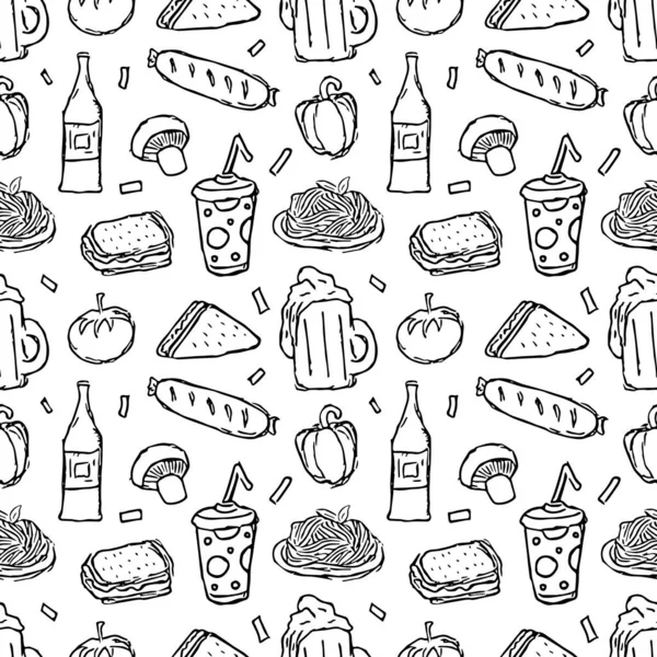 Seamless Food Pattern Drawn Doodle Food Background — Stock Photo, Image
