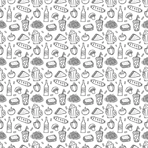 Seamless Food Pattern Drawn Doodle Food Background — Stock Photo, Image