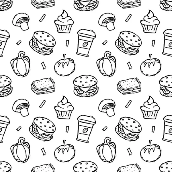 Płynny Wzorzec Jedzenia Rysunek Doodle Żywności Tło — Zdjęcie stockowe