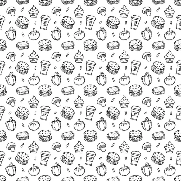 Seamless food pattern. Drawn doodle food background