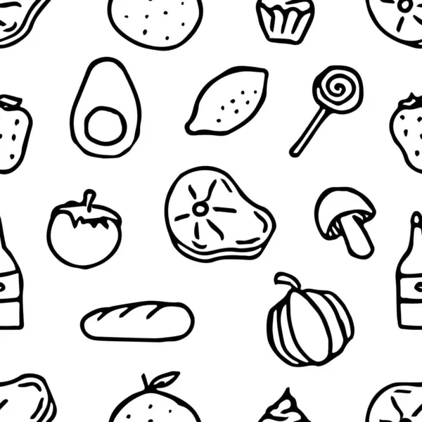Nahtloses Nahrungsmuster Doodle Lebensmittel Hintergrund — Stockfoto