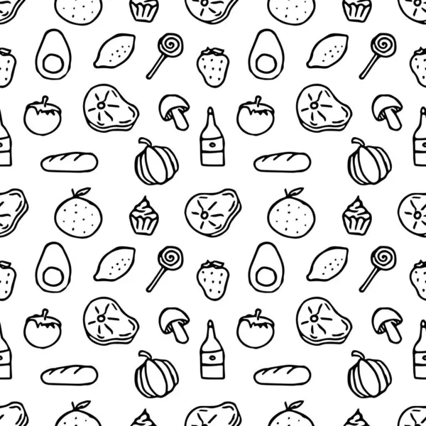 Padrão Comida Sem Costura Doodle Fundo Alimentar — Fotografia de Stock