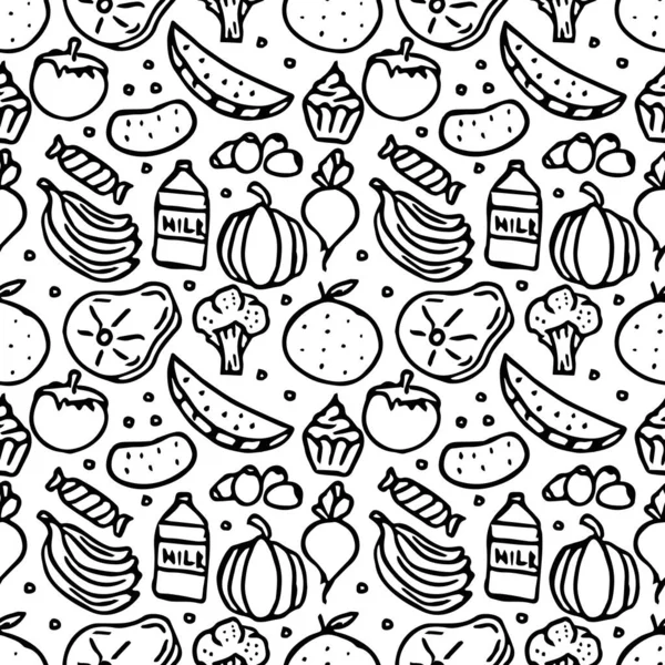 Nahtloses Nahrungsmuster Doodle Lebensmittel Hintergrund — Stockfoto