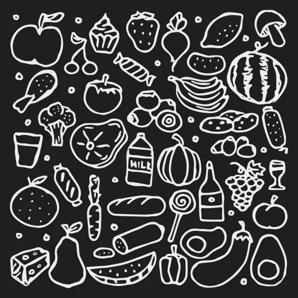 Drawn food background. Doodle food icons