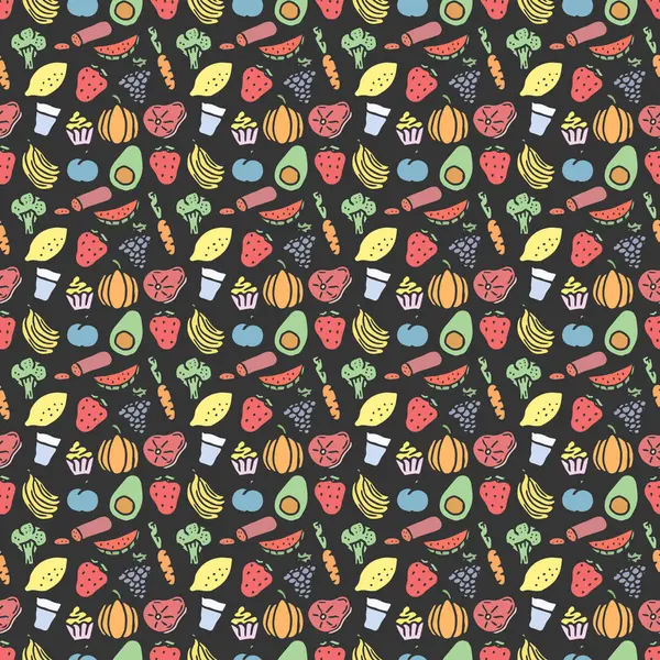 Seamless food pattern. Drawn doodle food background