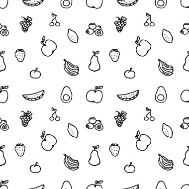 Kusursuz meyve deseni. Meyve ikonlarıyla arkaplanı karala. Meyve arkaplanı