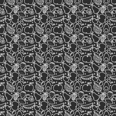 Kusursuz meyve deseni. Meyve ikonlarıyla arkaplanı karala. Meyve arkaplanı