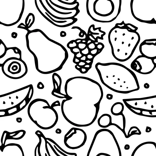 Płynny Wzór Owoców Bazgroły Tle Ikonami Owoców Kontekst Owoców — Zdjęcie stockowe