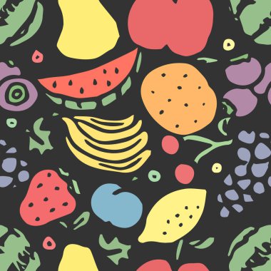 Kusursuz meyve deseni. Meyve ikonlarıyla arkaplanı karala. Meyve arkaplanı