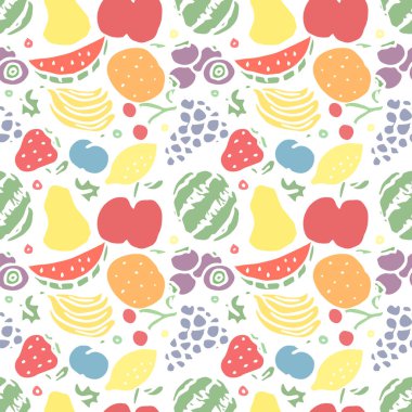 Kusursuz meyve deseni. Meyve ikonlarıyla arkaplanı karala. Meyve arkaplanı