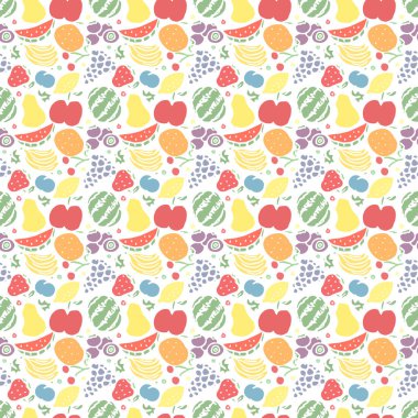 Kusursuz meyve deseni. Meyve ikonlarıyla arkaplanı karala. Meyve arkaplanı