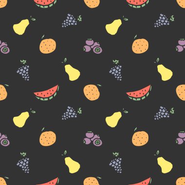 Kusursuz meyve deseni. Meyve ikonlarıyla arkaplanı karala. Meyve arkaplanı