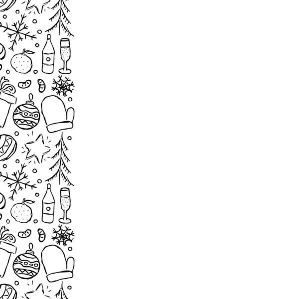 Nieuwjaarsachtergrond Doodle Illustratie Met Kerst Nieuwjaar Pictogrammen — Stockfoto