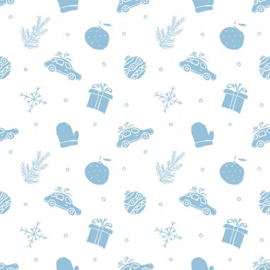 Kusursuz Noel şablonu. Yeni yıl geçmişi. Noel ve yeni yıl simgeleriyle karalama çizimi