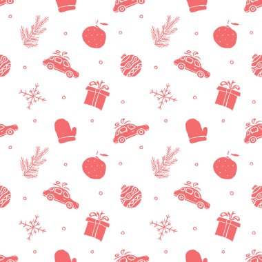 Kusursuz Noel şablonu. Yeni yıl geçmişi. Noel ve yeni yıl simgeleriyle karalama çizimi