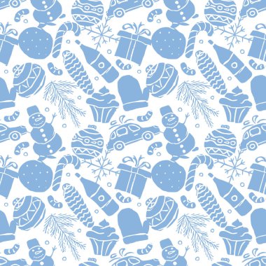 Kusursuz Noel şablonu. Yeni yıl geçmişi. Noel ve yeni yıl simgeleriyle karalama çizimi